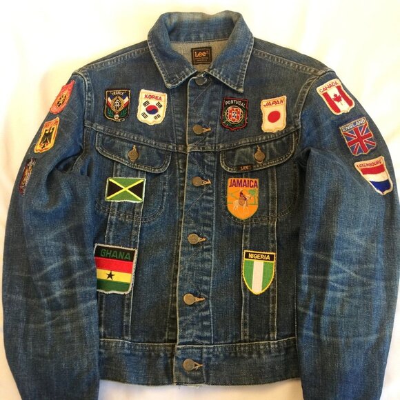 VINTAGE 70s LEE DENIM TRUCKER JACKET MENS M TRAVEL PATCHES UNION MADE USA 39x23 - Picture 4 of 15